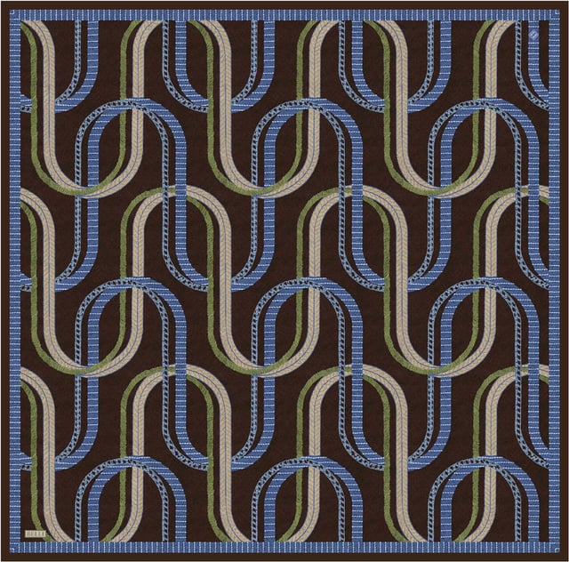 Kahverengi Geometrik Desen %100 Twill İpek Eşarp 4424-56