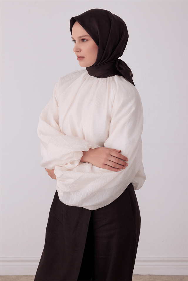 Kahverengi Soyut Desen %100 Twill İpek Eşarp 4428-02