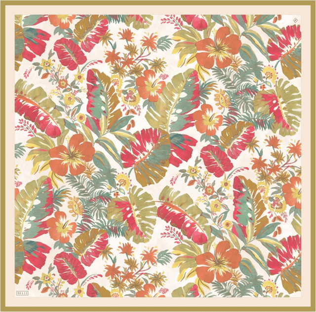 Kırmızı Çiçek Desen %100 Twill İpek Eşarp 4323 - 01
