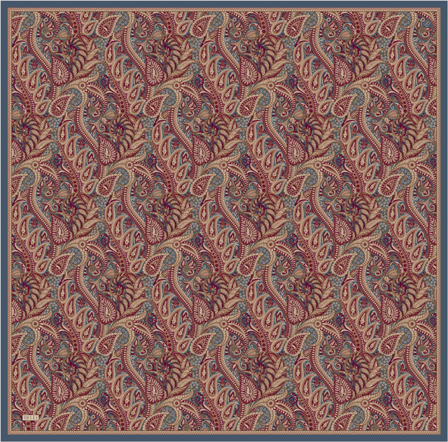 Kırmızı Etnik Desen %100 Twill İpek Eşarp 4404-05