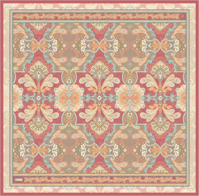 Kırmızı Etnik Desen %100 Twill İpek Eşarp 4304 - 03