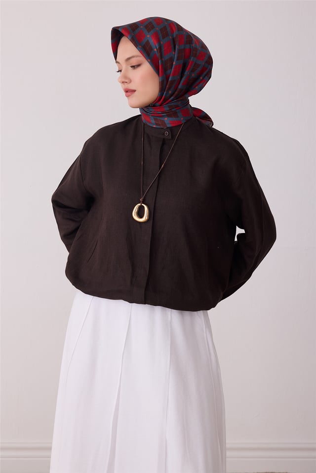 Kırmızı Geometrik Desen %100 Twill İpek Eşarp 4408-02