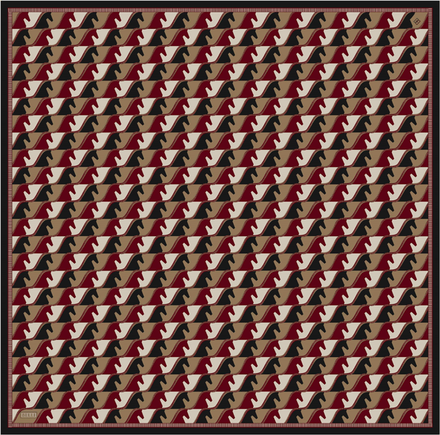 Kırmızı Geometrik Desen %100 Twill İpek Eşarp 4406-06