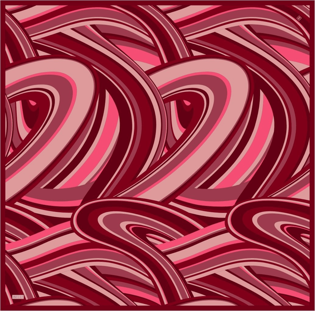 Kırmızı Geometrik Desen %100 Twill İpek Eşarp 4311 - 06