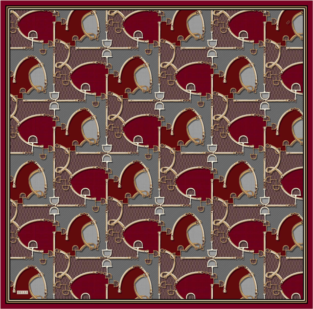 Kırmızı Geometrik Desen %100 Twill İpek Eşarp 4400-31