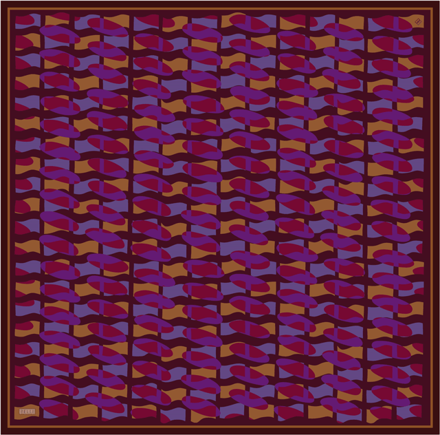 Kırmızı Geometrik Desen %100 Twill İpek Eşarp 4420-01