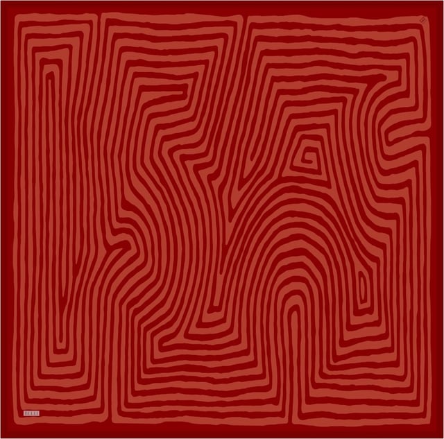 Kırmızı Geometrik Desen %100 Twill İpek Eşarp 4325 - 03