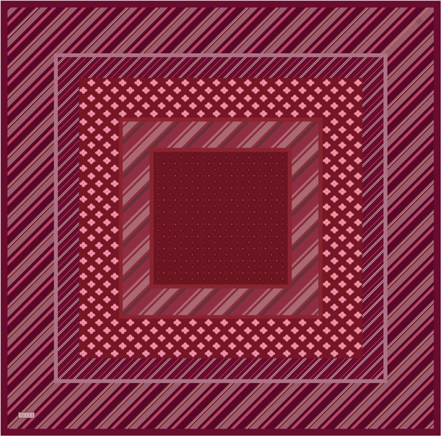 Kırmızı Geometrik Desen %100 Twill İpek Eşarp 4423-53