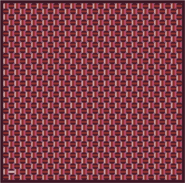 Kırmızı Geometrik Desen %100 Twill İpek Eşarp 4407-36