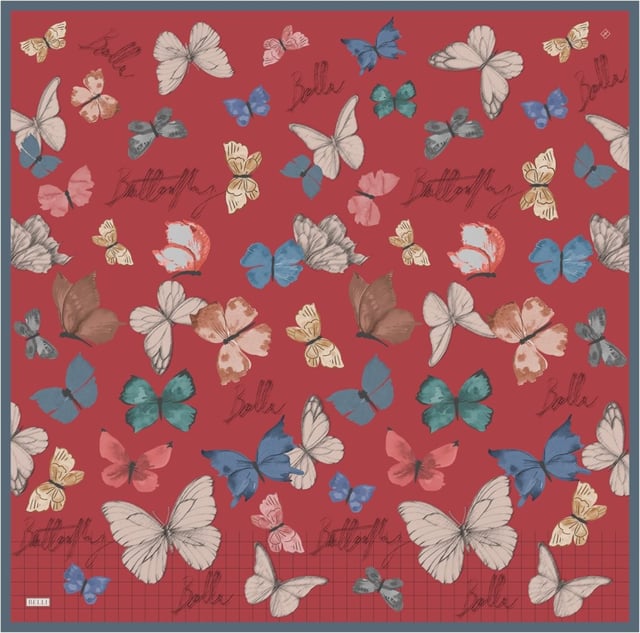 Kırmızı Obje Desen %100 Twill İpek Eşarp 4329 - 83