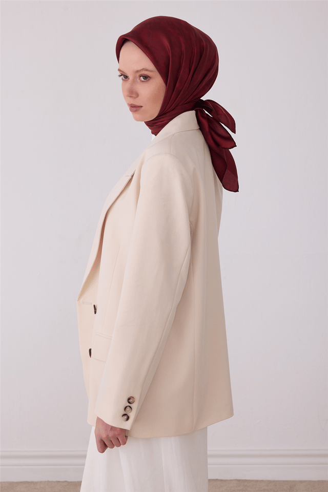 Kırmızı Soyut Desen %100 Twill İpek Eşarp 4428-36