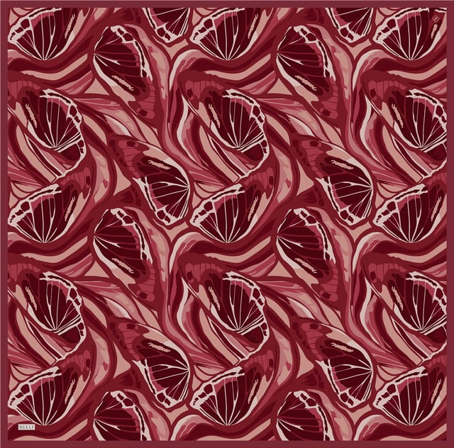 Kırmızı Soyut Desen %100 Twill İpek Eşarp 4417-57