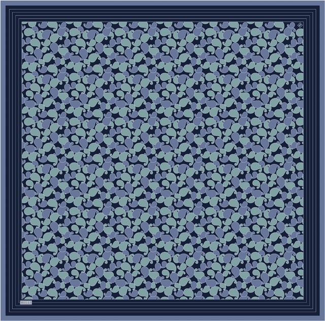 Lacivert Etnik Desen %100 Twill İpek Eşarp 4422-82
