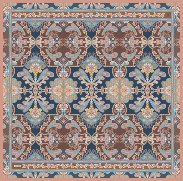 Lacivert Etnik Desen %100 Twill İpek Eşarp 4304 - 31