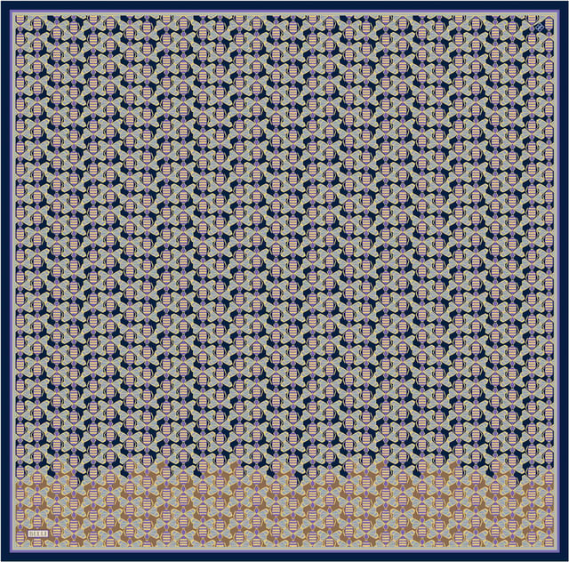 Lacivert Geometrik Desen %100 Twill İpek Eşarp 4403-83