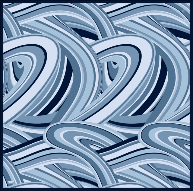 Lacivert Geometrik Desen %100 Twill İpek Eşarp 4311 - 05