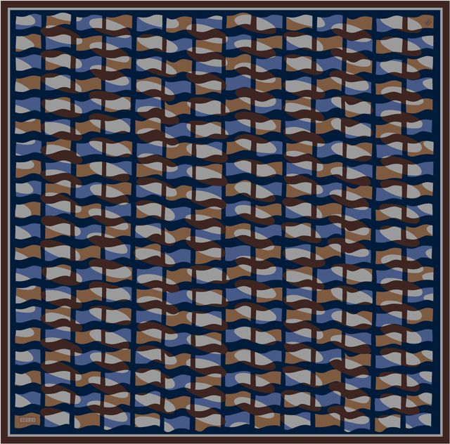 Lacivert Geometrik Desen %100 Twill İpek Eşarp 4420-07
