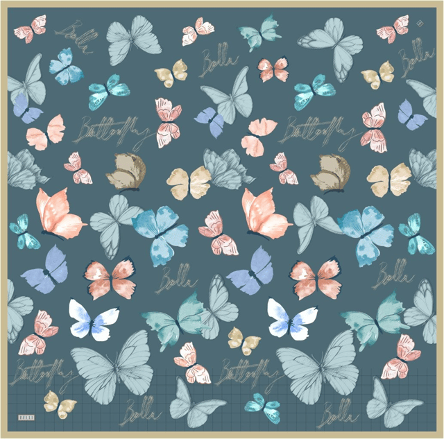 Çok Renkli Obje Desen %100 Twill İpek Eşarp 4329 - 50