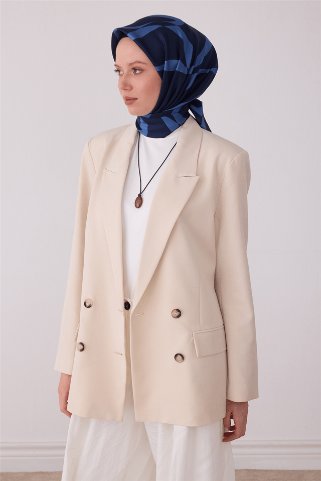 Lacivert Soyut Desen %100 Twill İpek Eşarp 4429-38