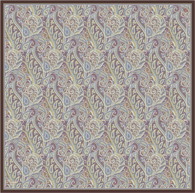 Lila Etnik Desen %100 Twill İpek Eşarp 4404-33