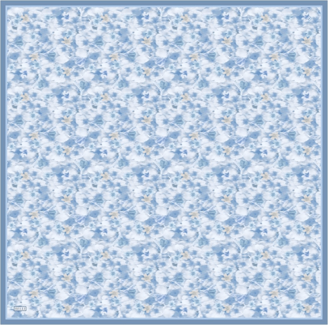 Mavi Çiçek Desen %100 Twill İpek Eşarp 4319 - 85