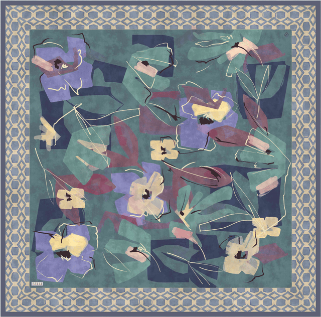 Mavi Çiçek Deseni %100 Twill İpek Eşarp 4426-36