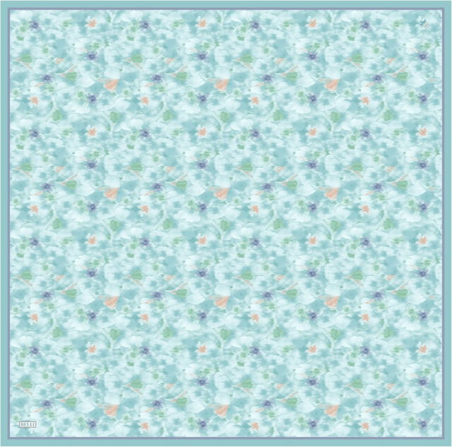 Yeşil Çiçek Desen %100 Twill İpek Eşarp 4319 - 52