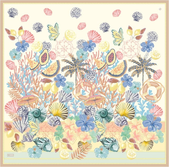 Çok Renkli Obje Desen %100 Twill İpek Eşarp 4324 - 81