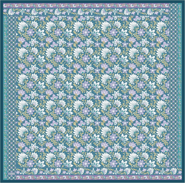 Mavi Etnik Desen %100 Twill İpek Eşarp 4314 - 52