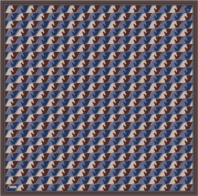 Mavi Geometrik Desen %100 Twill İpek Eşarp 4406-34