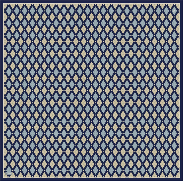 Mavi Geometrik Desen %100 Twill İpek Eşarp 4408-81