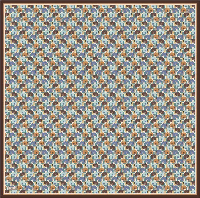 Mavi Geometrik Desen %100 Twill İpek Eşarp 4402-31