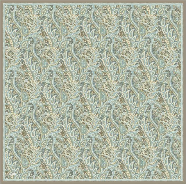 Mint Etnik Desen %100 Twill İpek Eşarp 4404-32