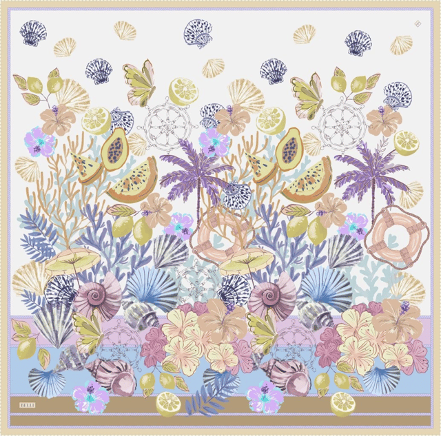 Çok Renkli Obje Desen %100 Twill İpek Eşarp 4324 - 32
