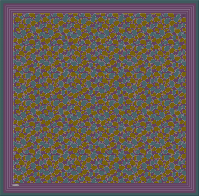 Mor Etnik Desen %100 Twill İpek Eşarp 4422-03