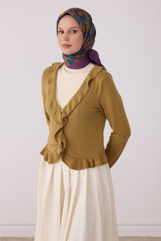 Mor Etnik Desen %100 Twill İpek Eşarp 4422-03