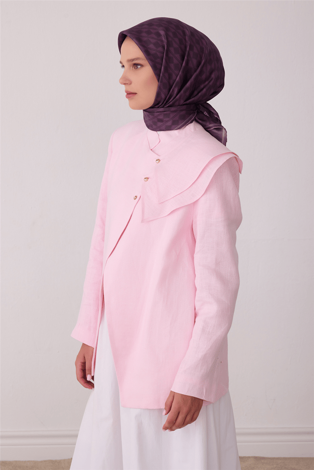 Mor Geometrik Desen %100 Twill İpek Eşarp 4425-36