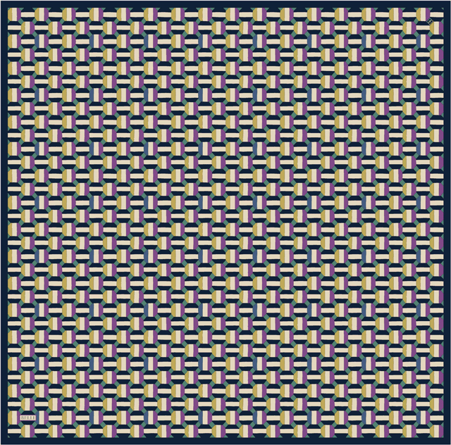 Mor Geometrik Desen %100 Twill İpek Eşarp 4407-85