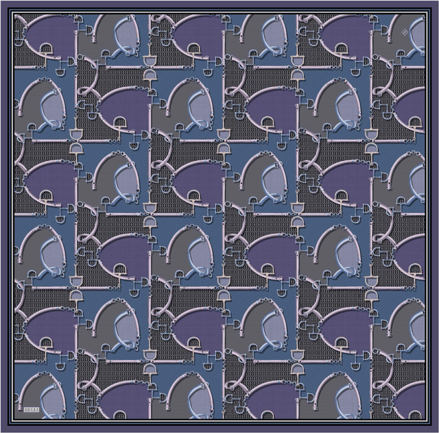 Mor Geometrik Desen %100 Twill İpek Eşarp 4400-36