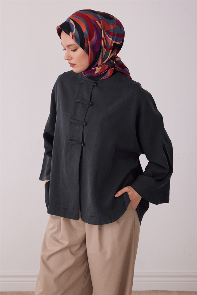 Mor Soyut Desen %100 Twill İpek Eşarp 4414-80