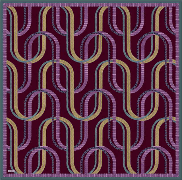 Mürdüm Geometrik Desen %100 Twill İpek Eşarp 4424-83