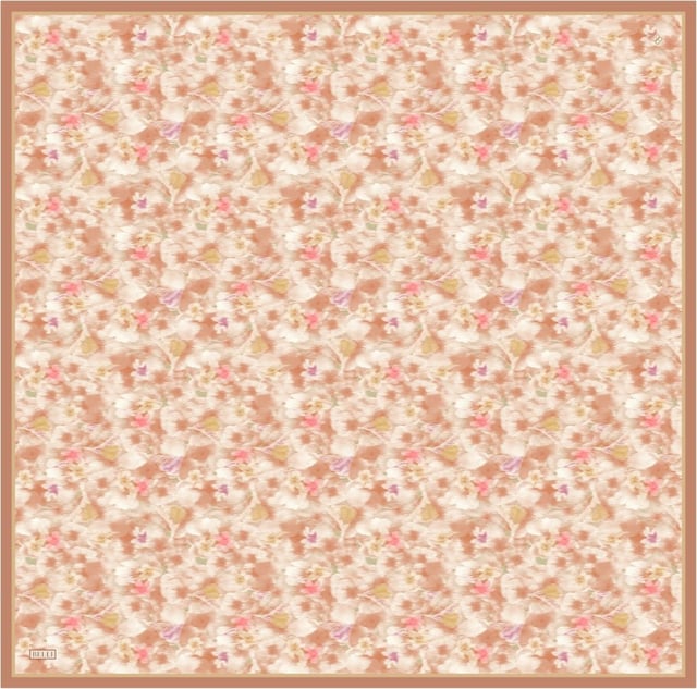 Oranj Çiçek Desen %100 Twill İpek Eşarp 4319 - 02
