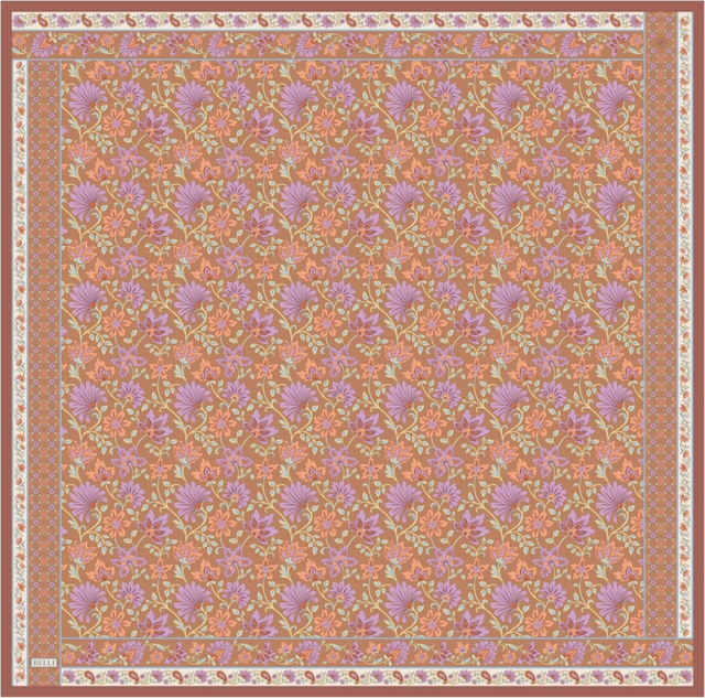 Oranj Etnik Desen %100 Twill İpek Eşarp 4314 - 31