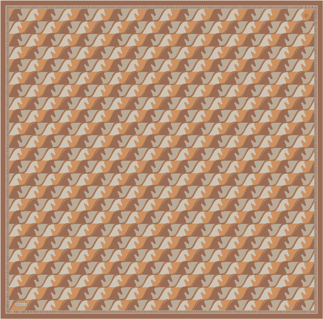 Oranj Geometrik Desen %100 Twill İpek Eşarp 4406-55