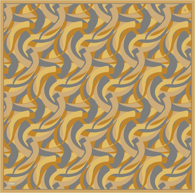Oranj Geometrik Desen %100 Twill İpek Eşarp 4327 - 58