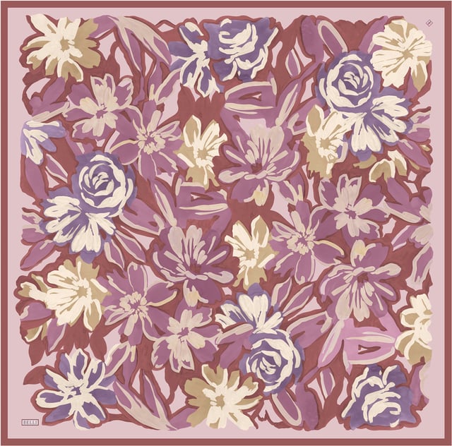 Pembe Çiçek Deseni %100 Twill İpek Eşarp 4416-54