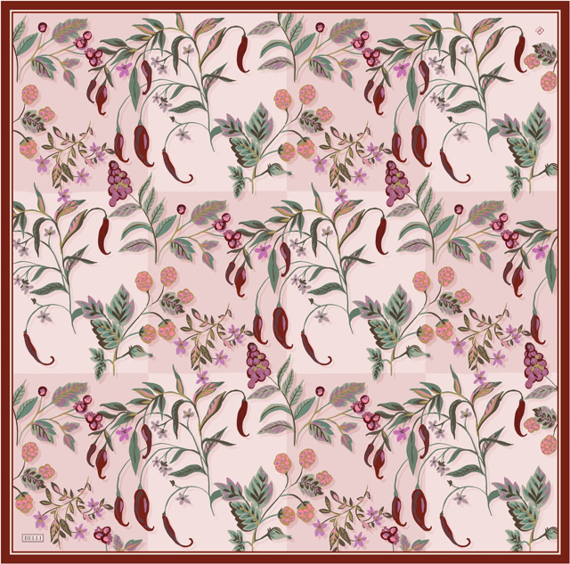 Pembe Çok Renkli Çiçek Desen %100 Twill İpek Eşarp 4320 - 02
