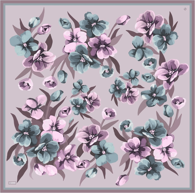 Çok Renkli Çiçek Desen %100 Twill İpek Eşarp 4330 - 85