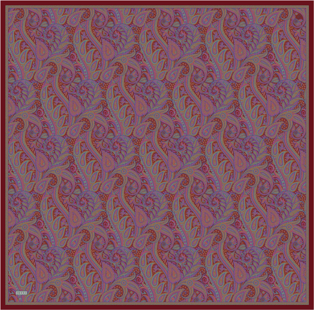 Pembe Etnik Desen %100 Twill İpek Eşarp 4404-03