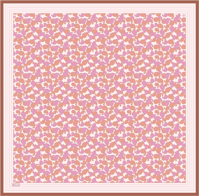Pembe Etnik Desen %100 Twill İpek Eşarp 4422-53